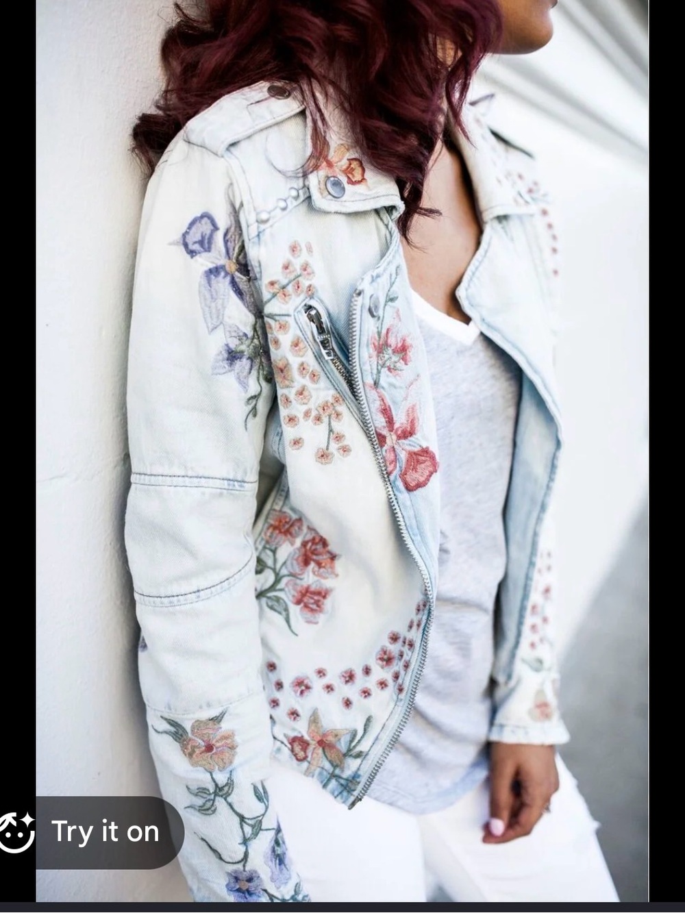 Blanc NY denim floral jacket xs